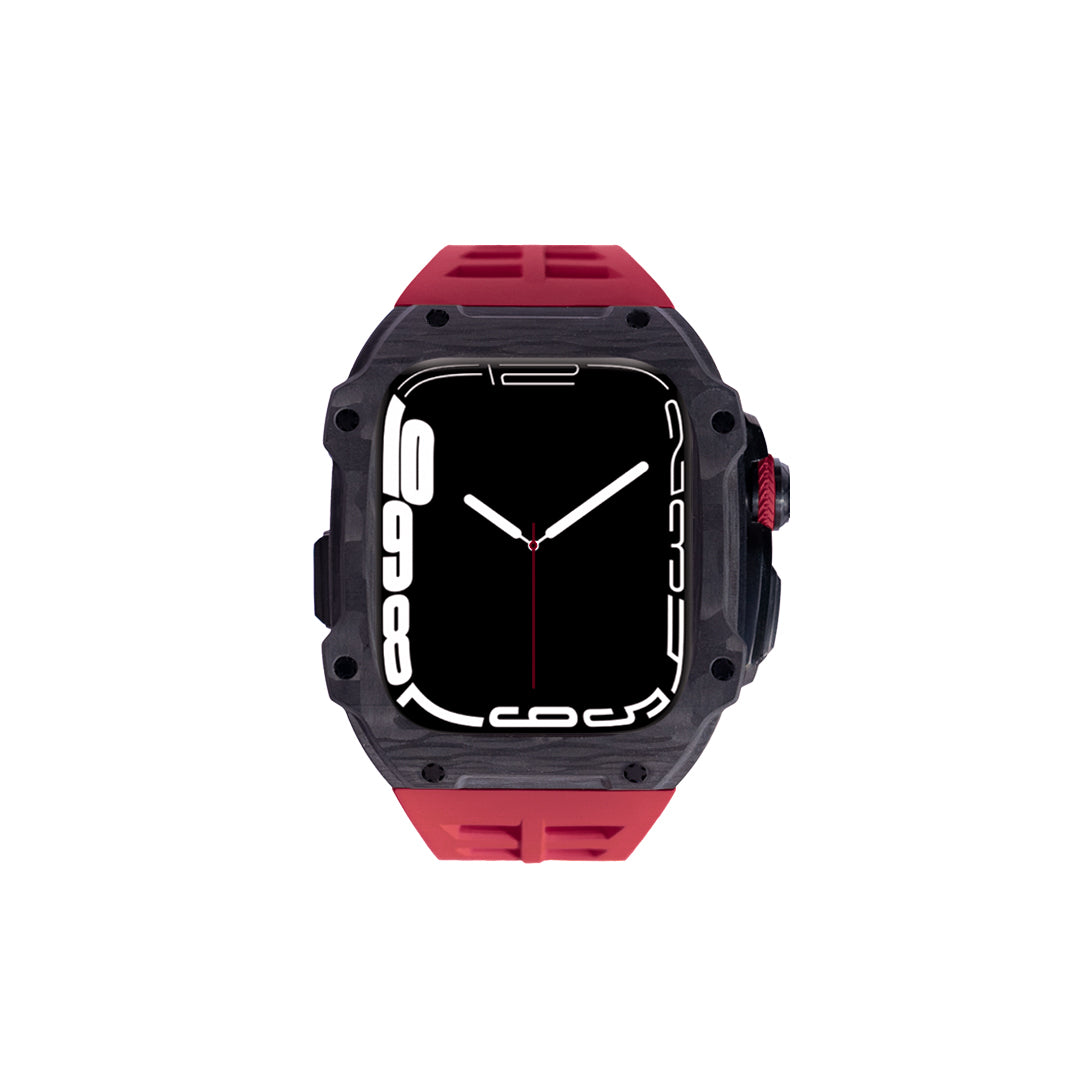 Ultra carbon titanium casing with red rubber strap