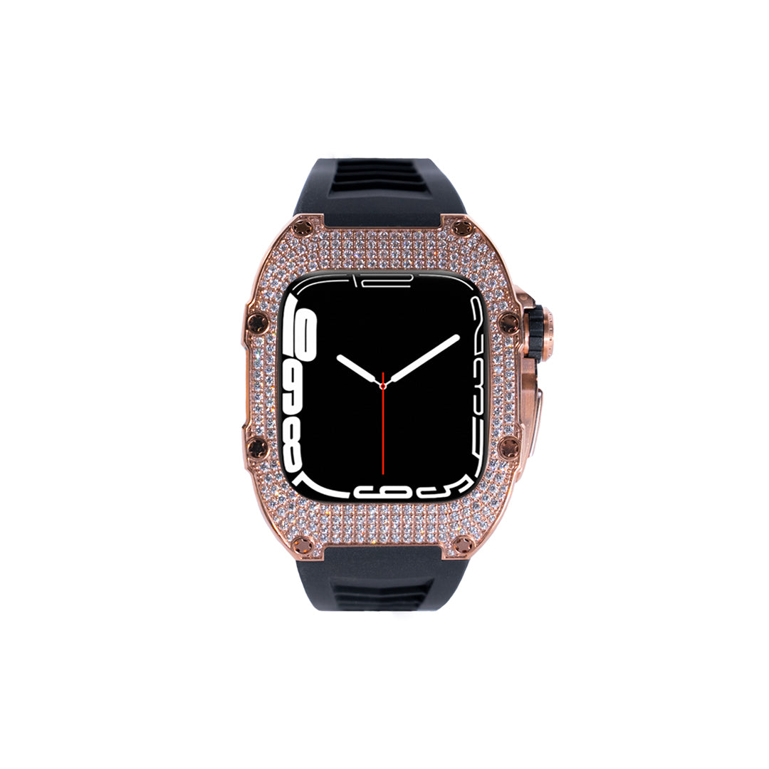 RM Swarovski full rose gold with black rubber strap