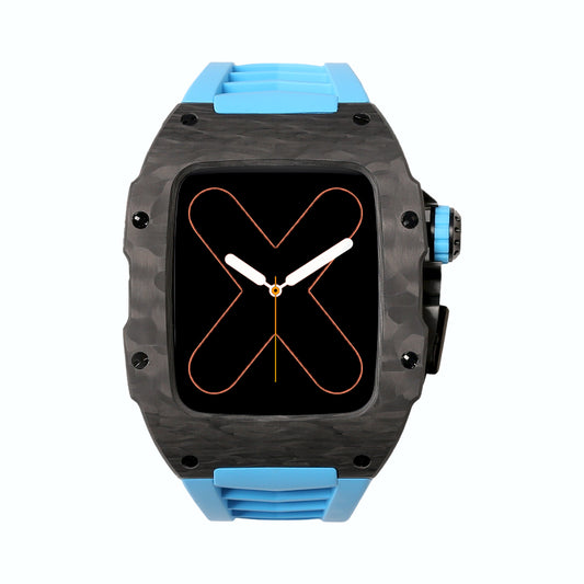 RM Carbon Apple Watch Case with Blue Rubber Strap