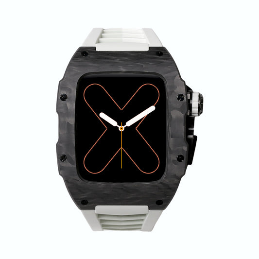 RM Carbon Apple Watch Case with White Rubber Strap