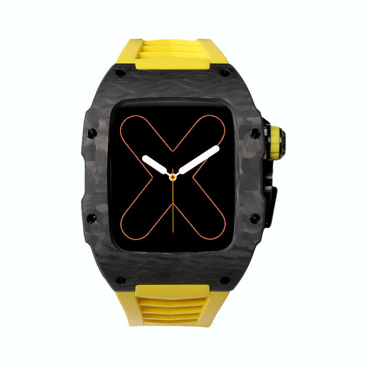 RM Carbon Apple Watch Case with Yellow Rubber Strap