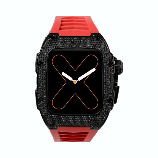 RM Diamond Apple Watch Case with Red Rubber Strap