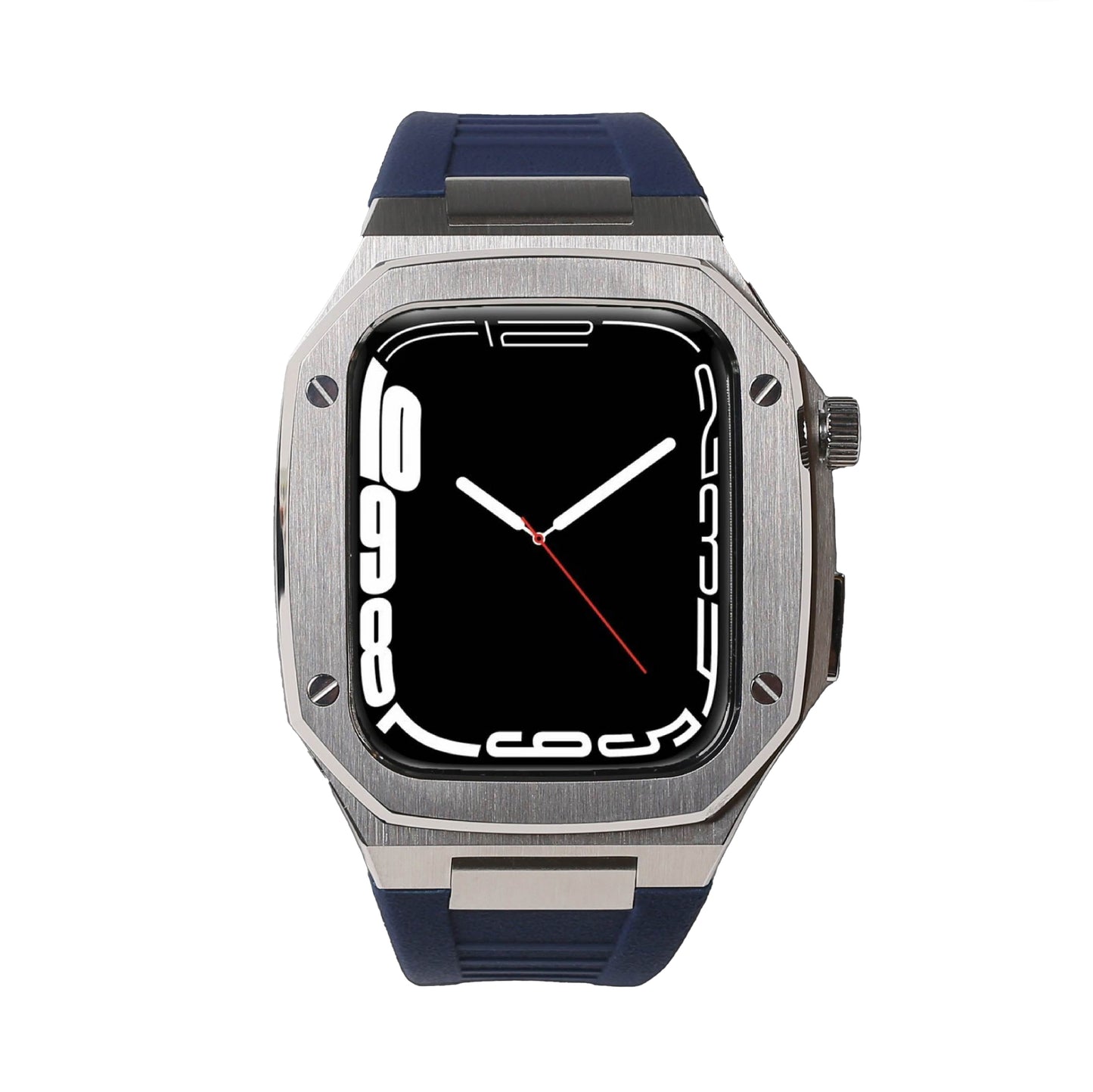 Stainless Steel Apple Watch Case With Navy Blue Strap