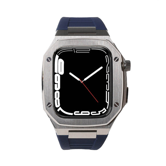 Stainless Steel Apple Watch Case With Navy Blue Strap