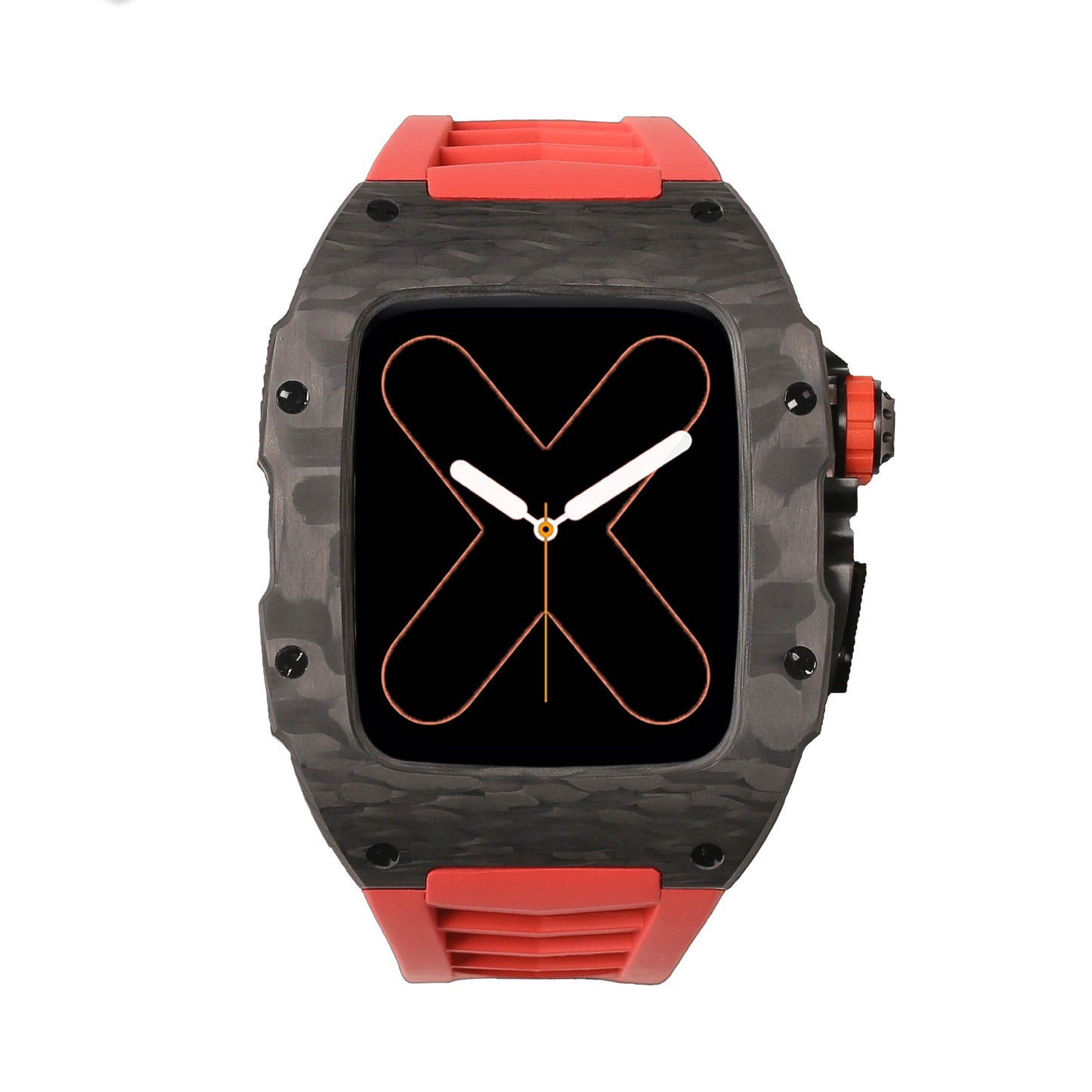 RM Carbon Apple Watch Case with Red Rubber Strap