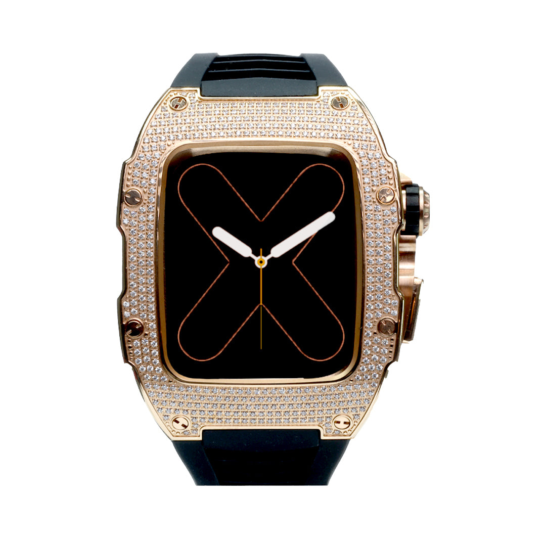 RM Rose Gold and Full Swarovski with Black Rubber Strap