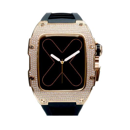 RM Rose Gold and Full Swarovski with Black Rubber Strap