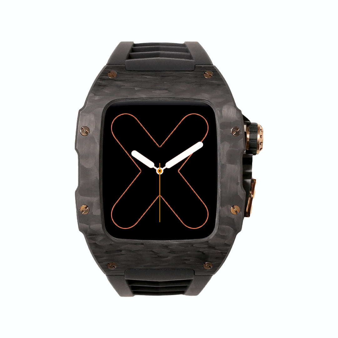 RM Carbon And Rose Gold Apple Watch Case With Black Rubber Strap