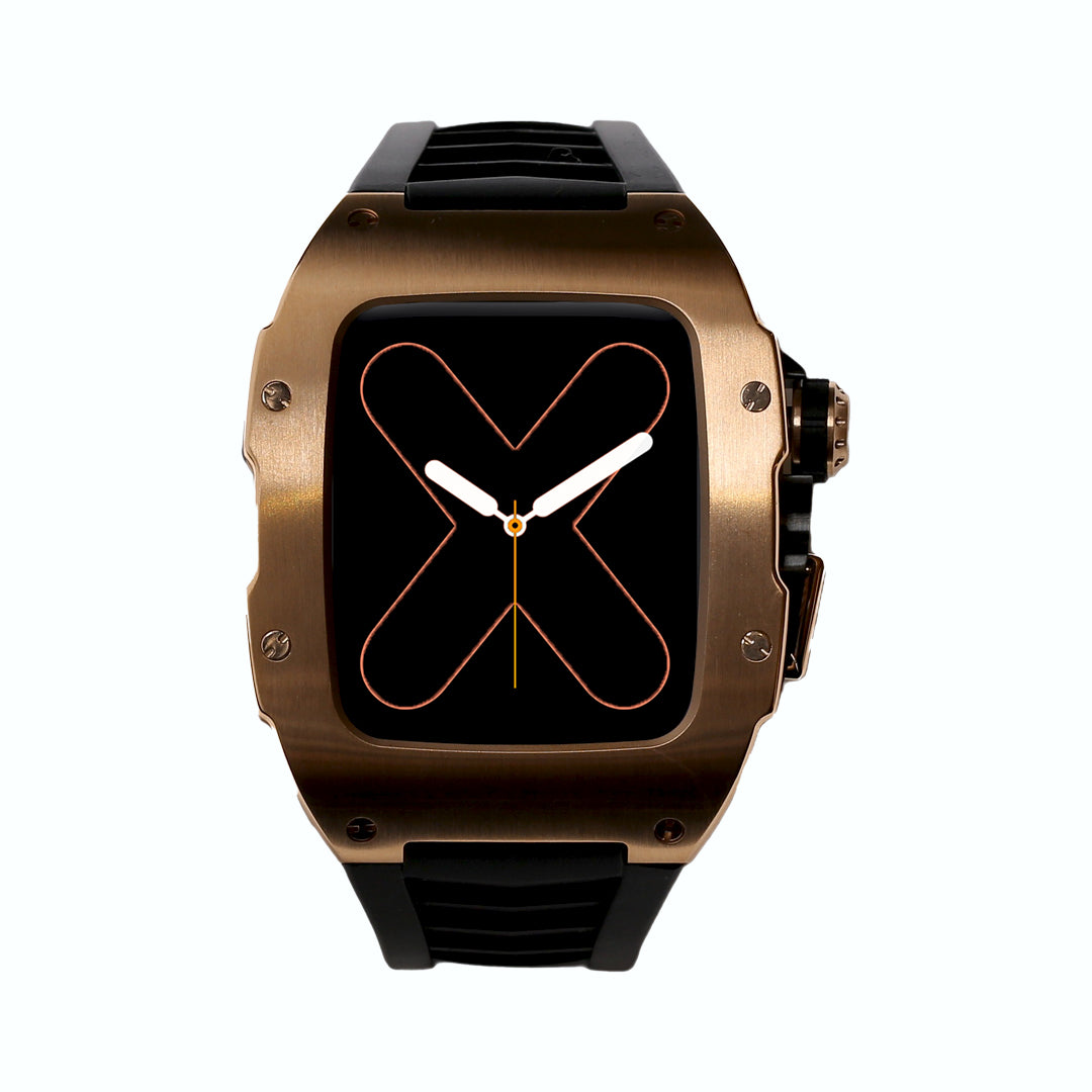 RM Full Rose Gold Apple Watch Case with Black Rubber Strap