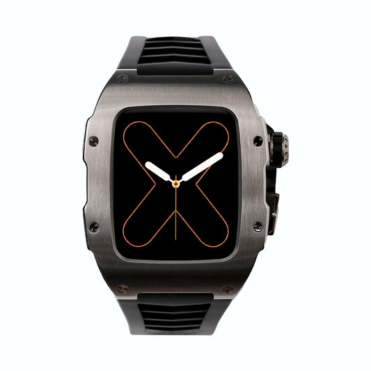 RM Full Stainless Steel Apple Watch Case with Black Rubber Strap