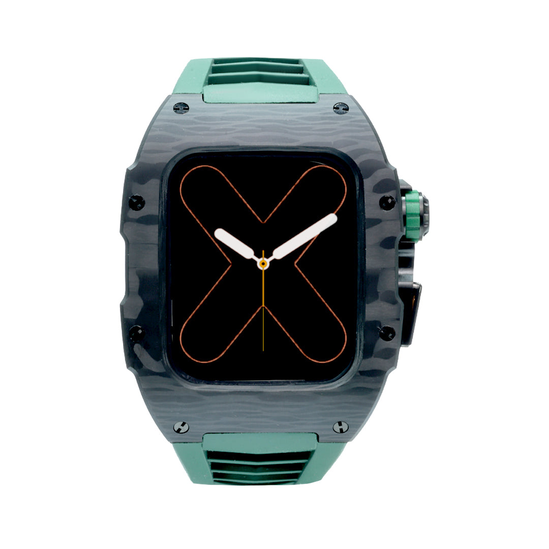 RM Carbon Apple Watch Case with Green Rubber Strap