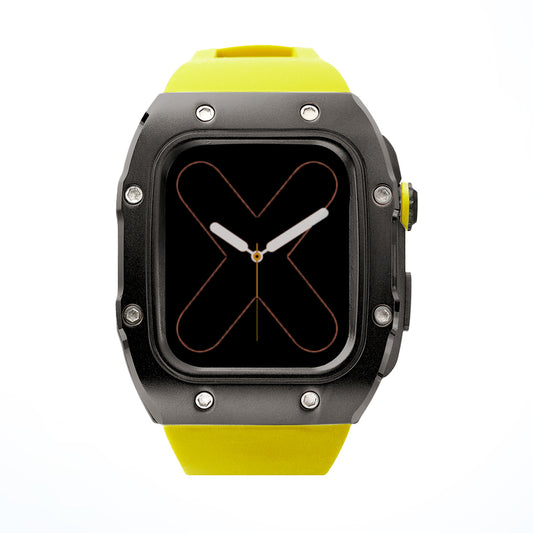 RM Black & Stainless Steel Apple Watch Case with Yellow Rubber Strap