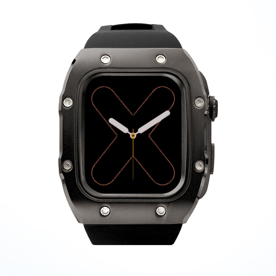 RM Black & Stainless Steel Apple Watch Case with Black Rubber Strap