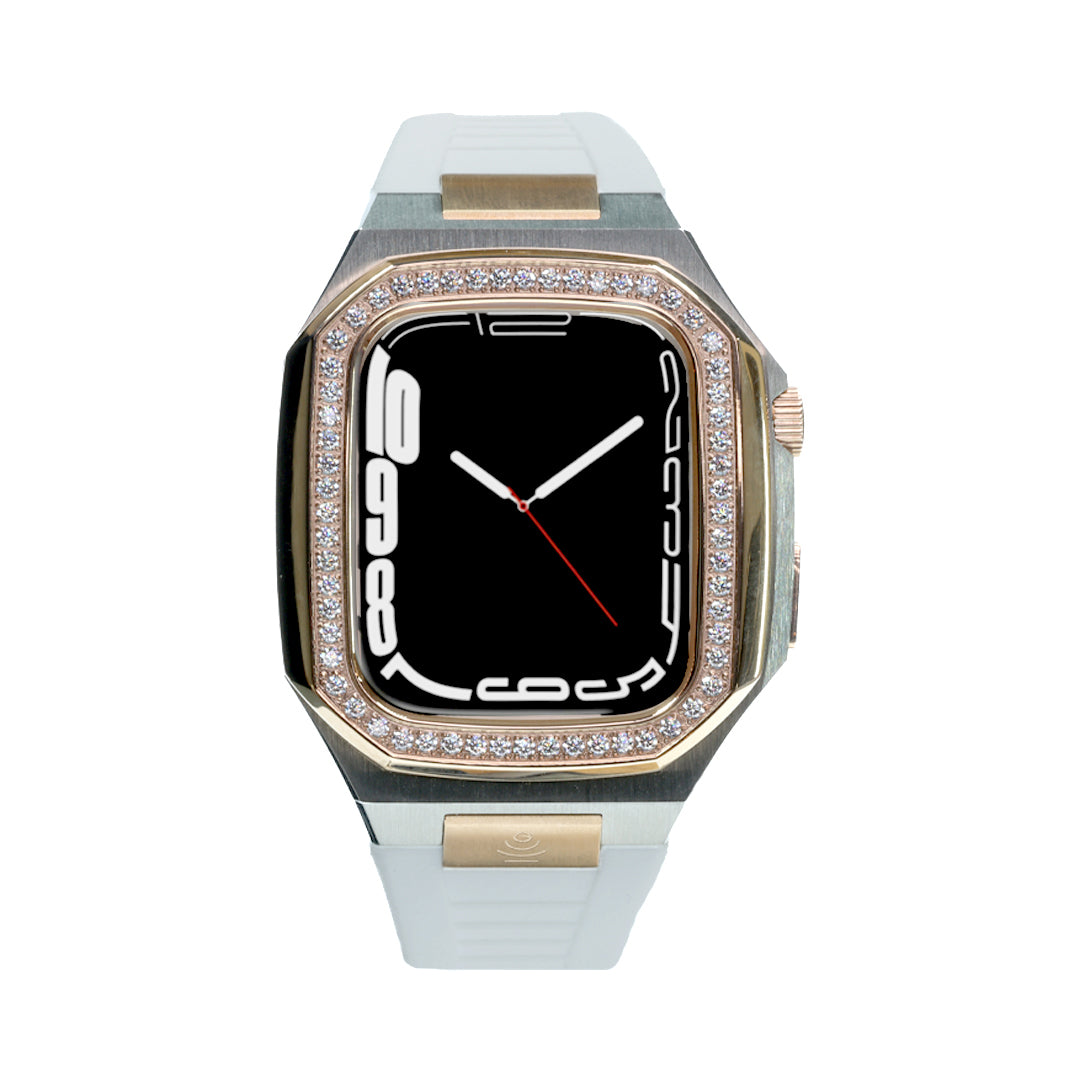 AP Stainless Steel and Rose Gold, Swarovski Bezel with White Rubber Strap