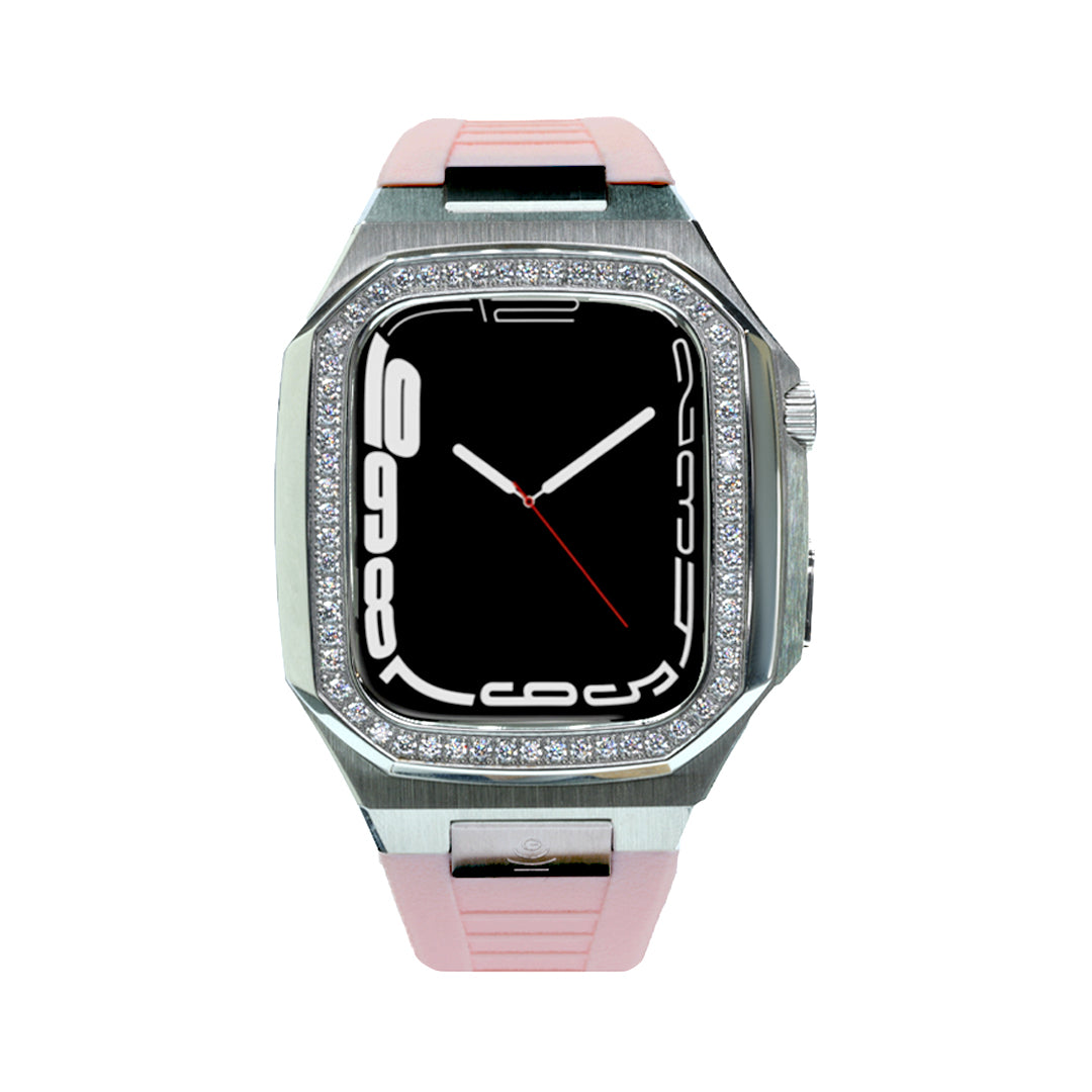 AP Stainless Steel, Swarovski Bezel with Pink Rubber Strap