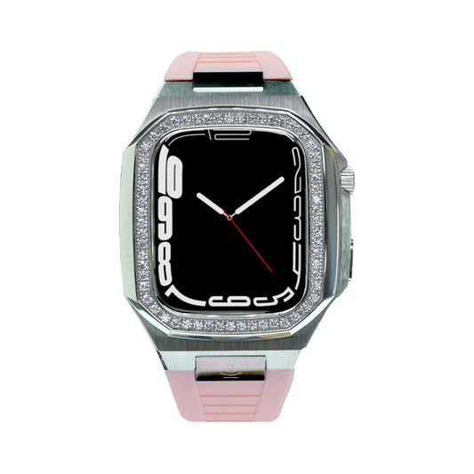 AP Stainless Steel, Swarovski Bezel with Pink Rubber Strap