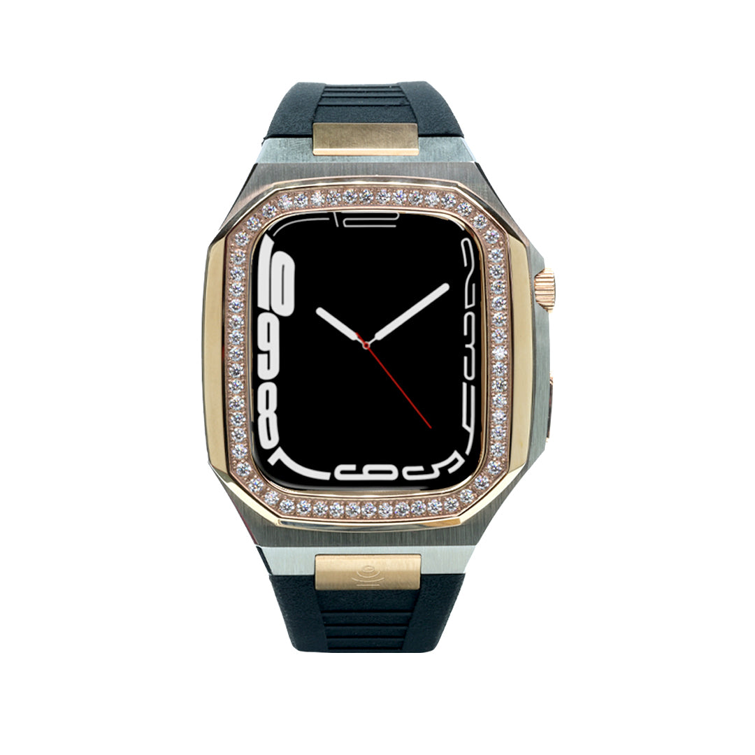 AP Stainless Steel and Rose Gold, Swarovski Bezel with Black Rubber Strap