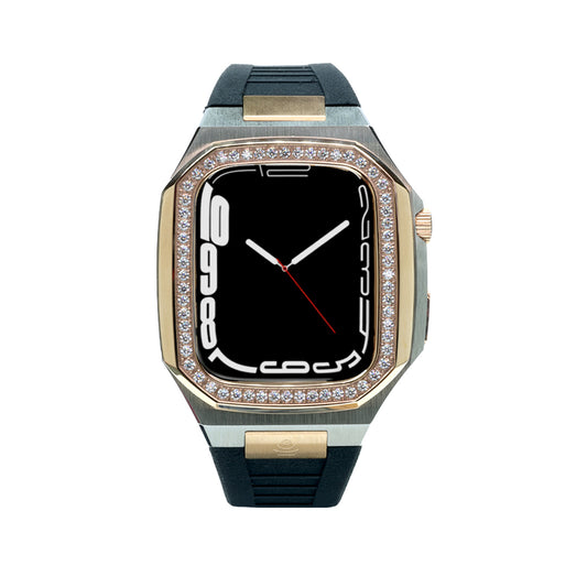 AP Stainless Steel and Rose Gold, Swarovski Bezel with Black Rubber Strap