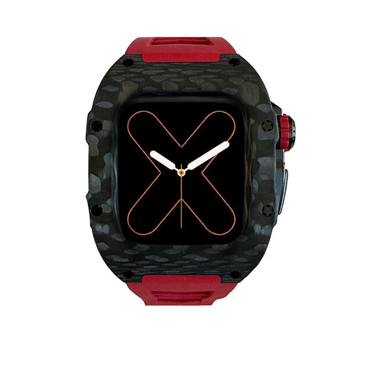 RM Carbon Apple Watch Case with Red Rubber Strap