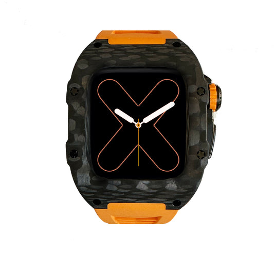 RM Carbon Apple Watch Case with Orange Rubber Strap